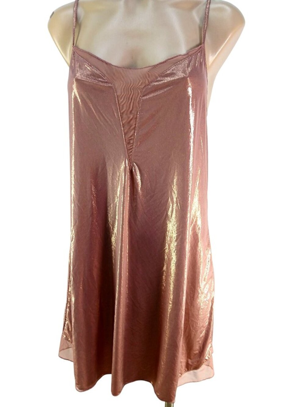 Victorias Secret Metallic Rose Gold Slip Chemise Nighty Size L Adjustable Straps
